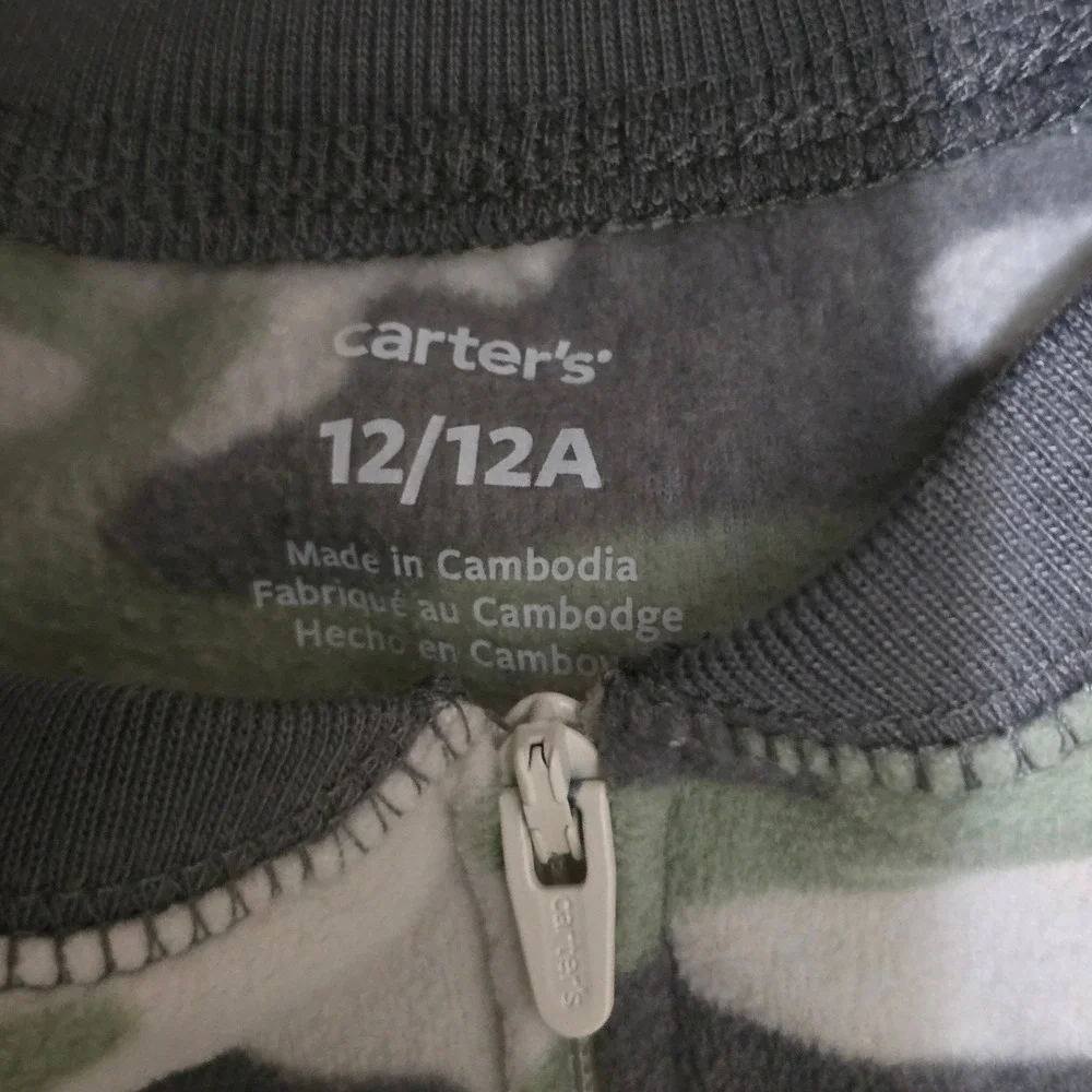 Carter's Camo Fleece Footed Pajamas Boys 12 Green Grey Camouflage Sleeper